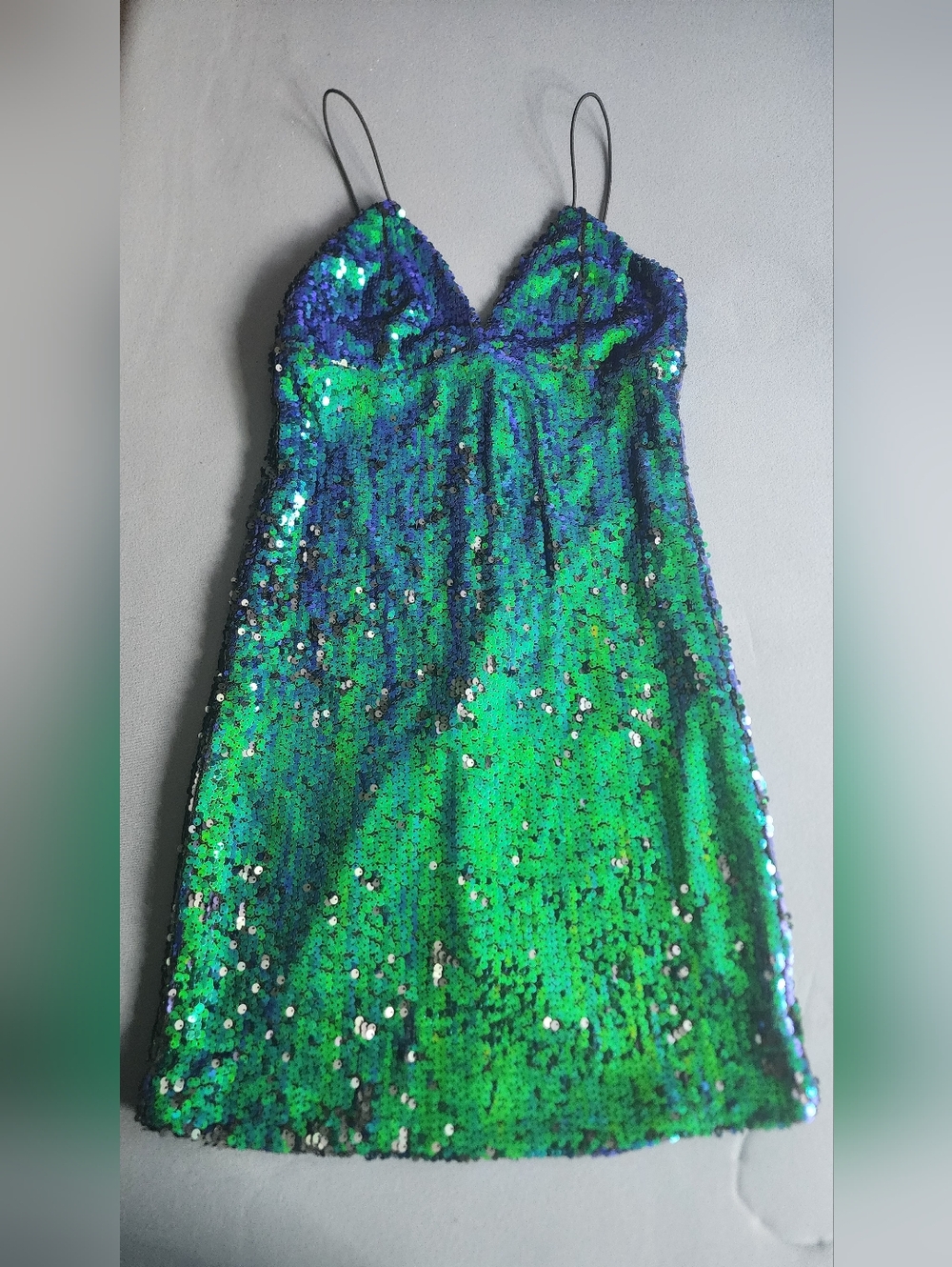 Lulu's Iridescent Green-Blue Sequin Slip Dress Size M
